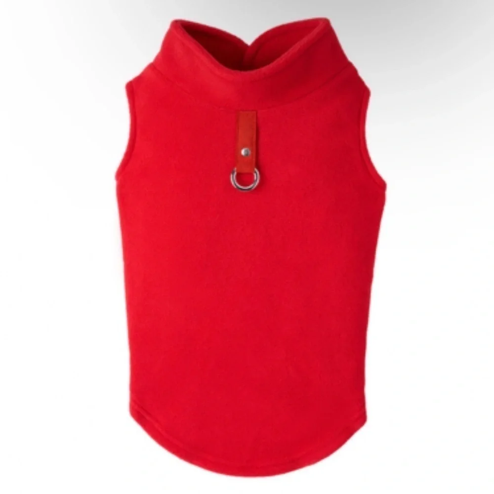 Gooby fleece red dog sweater harness for large dogs, large dog winter clothing